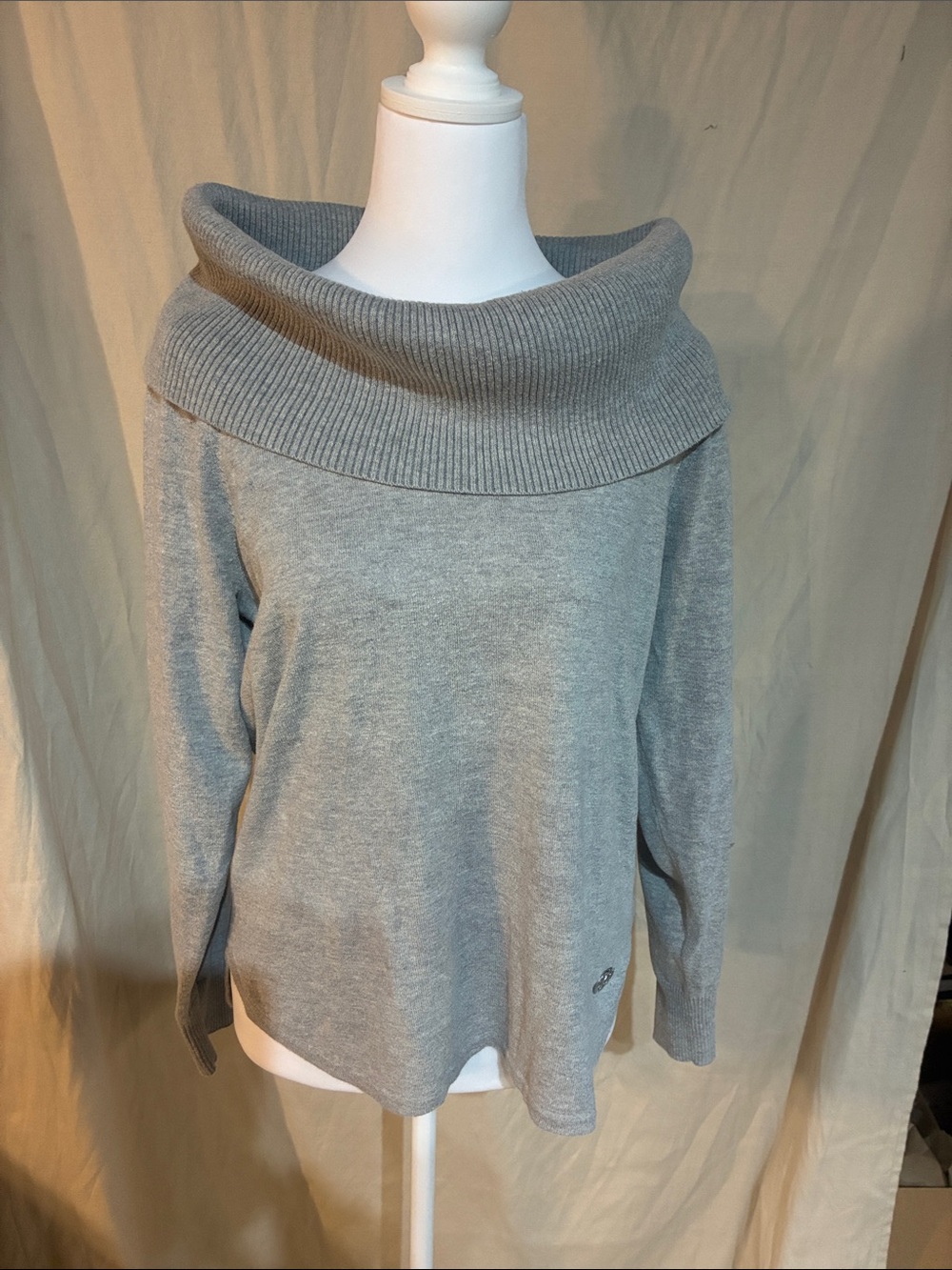 Michael Kors Light Gray Off-the-Shoulder Foldover Sweater